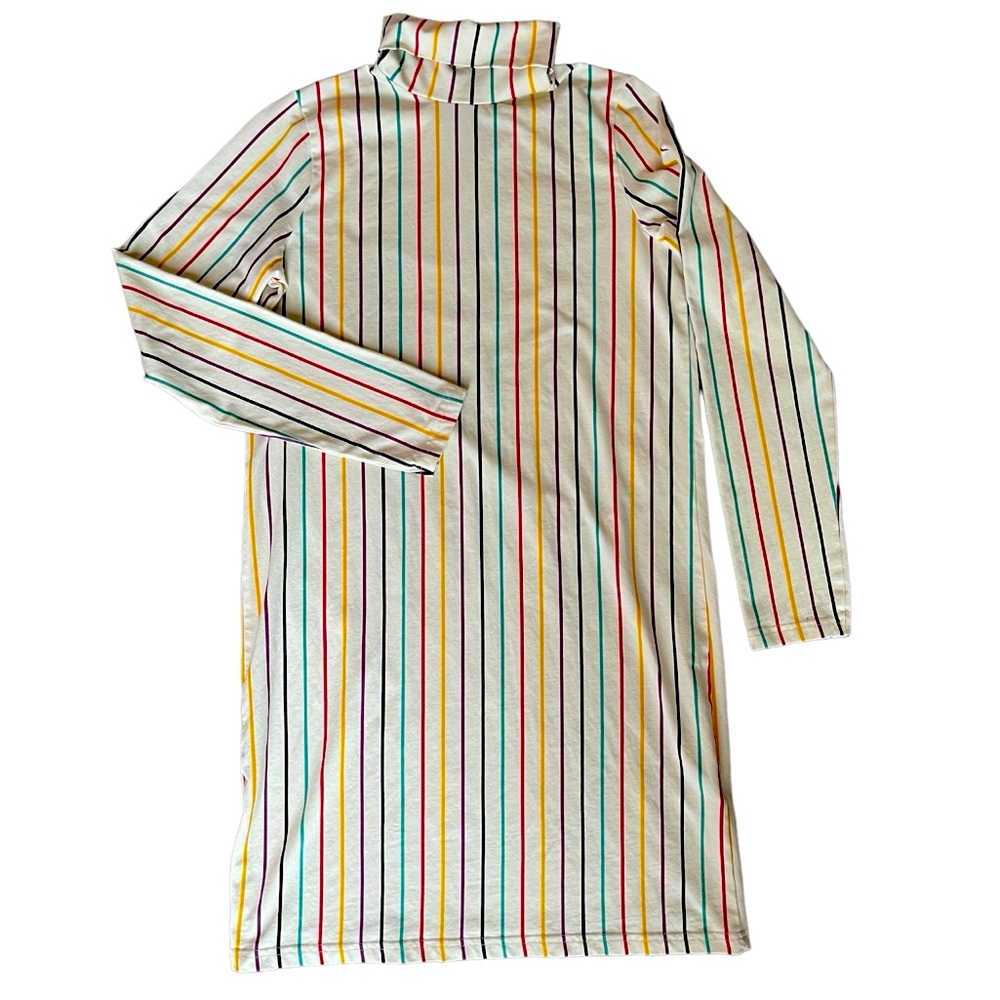 🔥4 for $75🔥Organic Cotton Turtleneck Tunic Dress Cream Rainbow Stripes Size XS